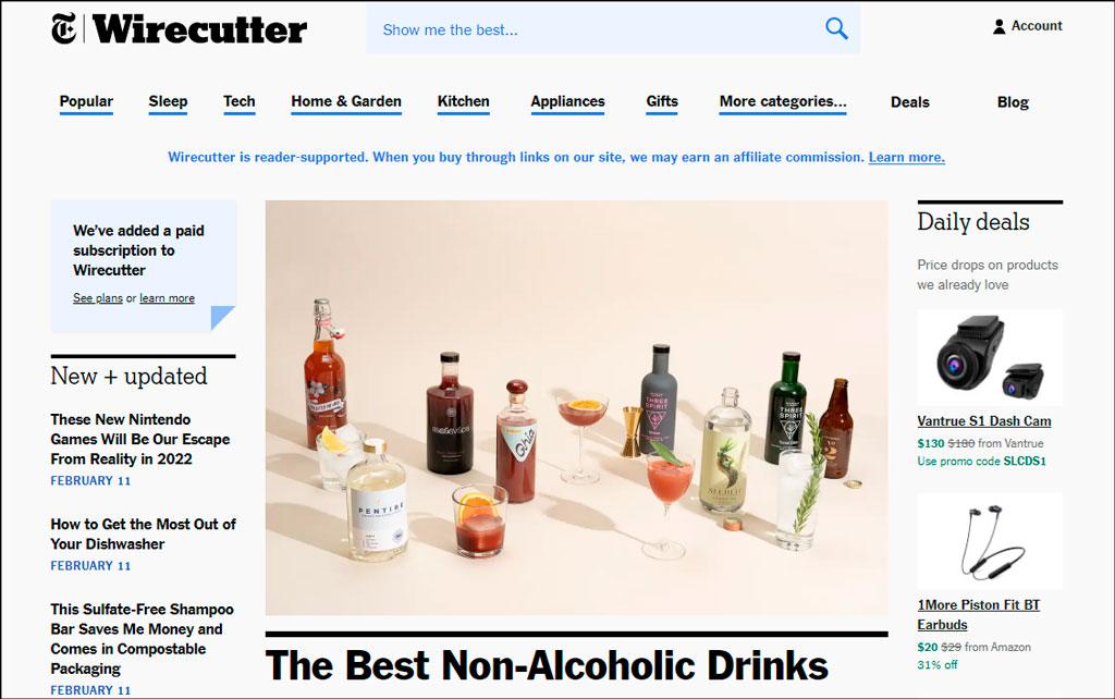 Сайт с обзорами и рекомендациями товаров Wirecutter, запущенный в сентябре 2011 года, The New York Times приобрела шесть лет назад